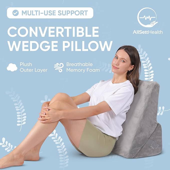 AllSett Health Adjustable Bed Wedge Pillow for Sleep Apnea, 7 in 1 Body Positioner Bed Wedge Pillow for Sleeping, Acid Reflux Pillow, GERD, Anti Snore Sleep Apnea Pillow, Heartburn