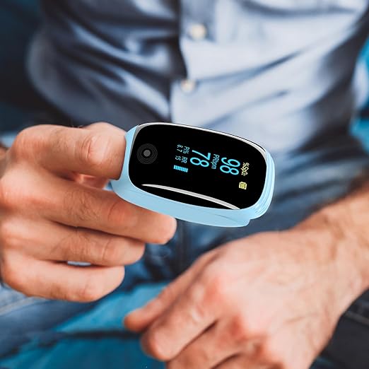Fingertip Pulse Oximeter, Ox with Respiration Rate Monitoring, Heart Rate, PI & RR Measurements, Fast Spo2 Reading Rechargeable Blood Oxygen Monitor with OLED Display, 6 View Modes & 4-Direction Rotation(Blue）