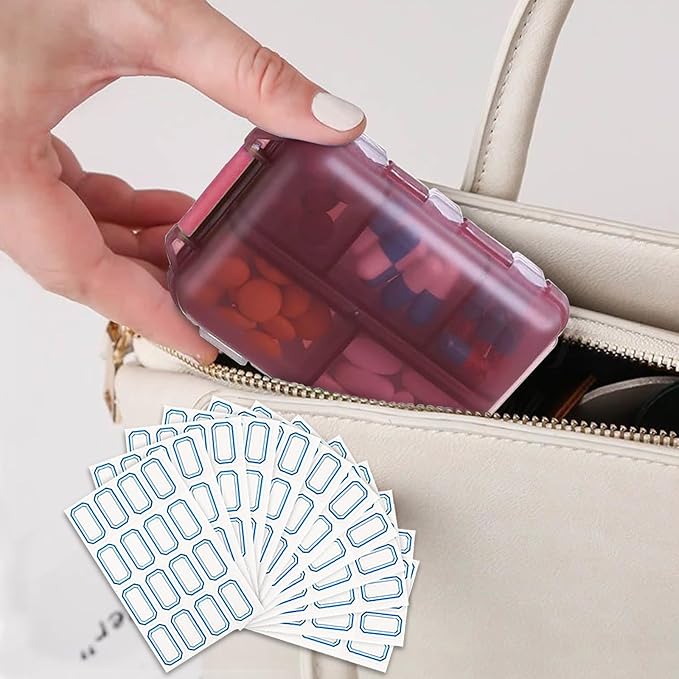 INVODA 12PCS 10-Compartment Pill Organizer BPA-Free Travel Pill Case with Daily Labels Portable Medicine Box for Vitamins, Supplements & Jewelry