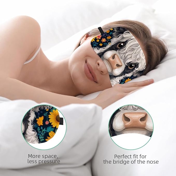 2 Pack Sleep Eye Mask for Women Men, Soft Breathable Eye Cove No Pressure Blackout Night Blindfold for Sleeping Light Blocking with Adjustable Strap, Sunflowers Highland Cow