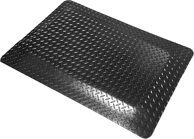 American Classic Diamond Plate Anti-Fatigue Mat – Closed-Cell Polymeric Sponge Base – Industrial Grade, Beveled Safety Edges, 9/16" or 1" Thick – Made in USA (Black, 4'x14'x1)