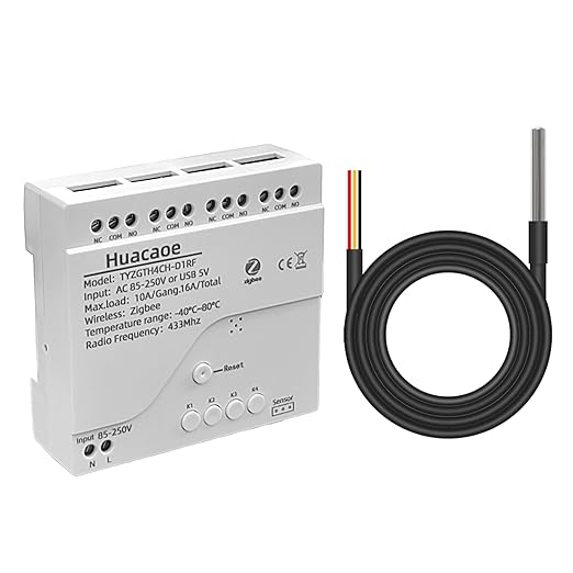 Zigbee 4CH Temperature Monitoring Switch,120V Dry Contact Smart Relay Module,Tuya App Remote Control,with Waterproof Sensor Probe(Tuya Zigbee hub needed)