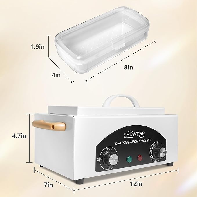 High Temperature Metal Tool Cleaning Box, 2L Dry Heat Cabinet Beauty Hair Nail Metal Tool Cleaning for Manicure Pedicure Barber, with 60 Min Timer & 50-220℃ Temp Settings, Plastic Sterilization Tray