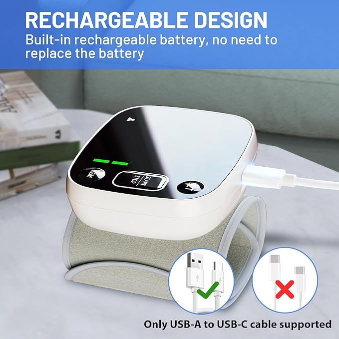 Blood Pressure Monitor Rechargeable Blood Pressure Monitors for Home Use Adjustable Automatic Wrist Cuff Voice Broadcast 2 * 120 Reading Memory for 2 Users with Carrying Case