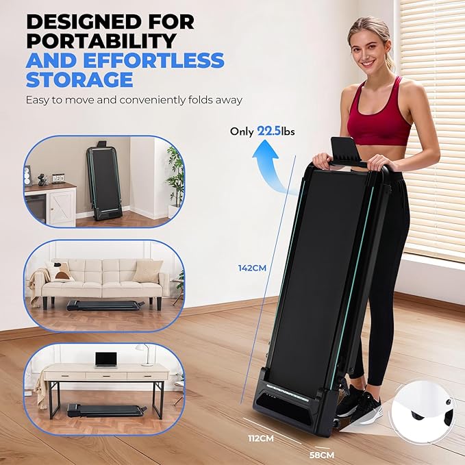 GTPLAYER Walking Pad Treadmill with Adjustable Height Handle Bar, 3HP Quiet Foldable Under Desk Treadmill, Portable Treadmills for Home 350LBS with Remote Control LED Display