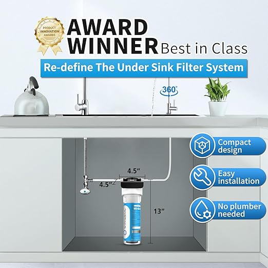 WINGSOL Water Filter for Sink with Faucet, Reduce Heavy Metals/Chlorine/PFAS/PFOA/PFOS/Odor/Sediment, NSF/ANSI 42&53 Improve Taste, EZ Change Life Indication Mineral pH+ Under Sink Water Filter