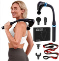 2-in-1 Massage Gun Deep Tissue with 20'' Extension Handle & Stretching Strap, Neck Massager for Pain Relief, Handheld Percussion Massager for Back, Shoulder, Leg, Waist