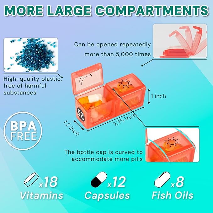 Monthly Pill Organizer, Medicine Organizer Box with Portable Hard Shell and Pill Cutter, 31 Day Pill Holder with Weekly Pill Bag (Blue, 2 Times a Day)