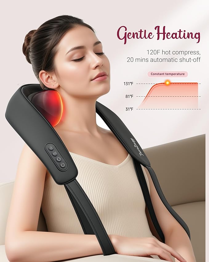 Cordless Neck Massager with Heat [2026 Upgraded] - Neck Shoulder Massager for Pain Relief Deep Tissue, 6D Deep Kneading Shiatsu Back Massage, FSA Eligible HSA Store Eligible