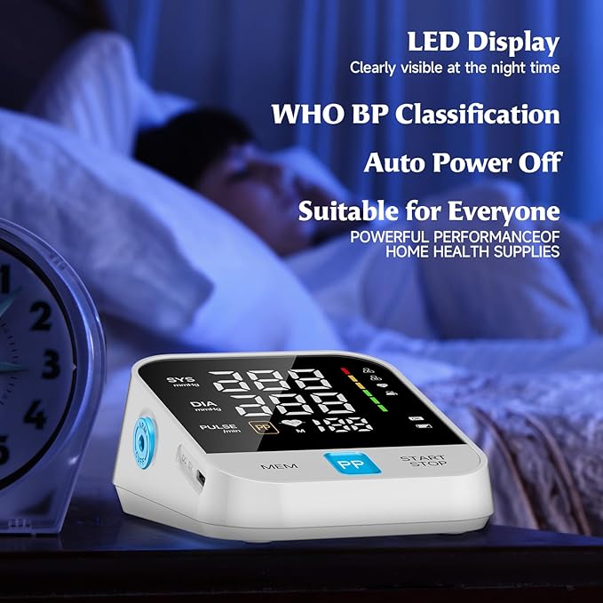 Blood Pressure Monitor for Home Use with Upper Arm Wide Range Cuff (8.7-15.7 Adjustable) & LED Display, Automatic Digital BP Machine Storage Bag, 240 Memories for 2 Users