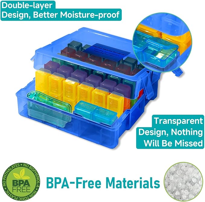 Monthly Pill Organizer 2 Times a Day, Portable AM PM Pill Box with Weekly Travel Bag, Large Capacity Medicine Organizer with Labels, 30 Day Pill Case & Pill Cutter for Medication Management (Blue)