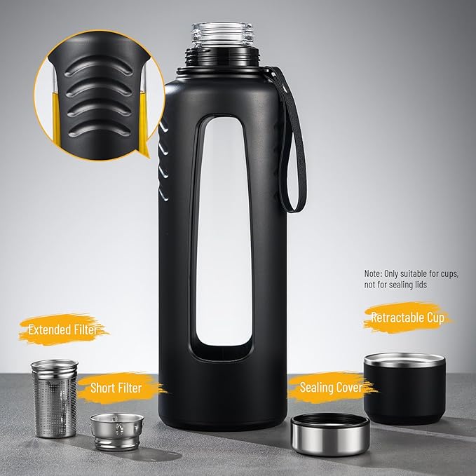 67oz Half Gallon Water Bottle,Anti-Scalding and Anti-Slip Big Water Bottle,Tea and Water Separation Independent Compartment,Water Jug for Men,Suitable for Gym, Climbing, Camping