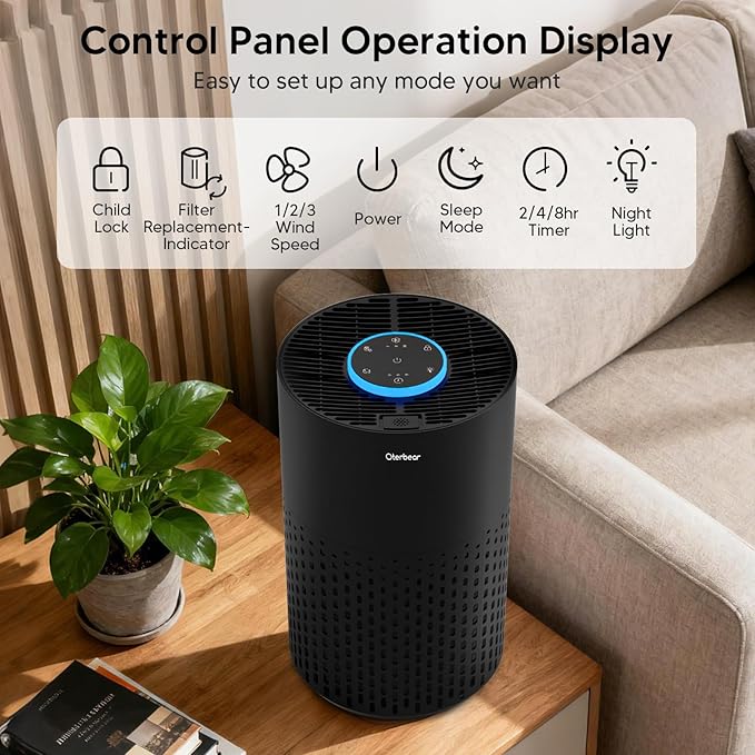 Air Purifiers for Home Bedroom Up to 1250 Ft² - HEPA Air Purifier with Aroma & Sleep Mode - 24dB Small Room Air Purifier for Allergies, Smoke, Dust, Pollen, Pet Dander,4000B,Black