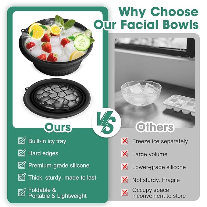 Face Bowl for Ice With Built-in Ice Tray Collapsible Silicone Facial Face Ice Bath Bowl Small Reusable Cold Plunge Basin is Portable,Perfect for Home Use,Camping,Travel Cold Bath Spa Tool & Black