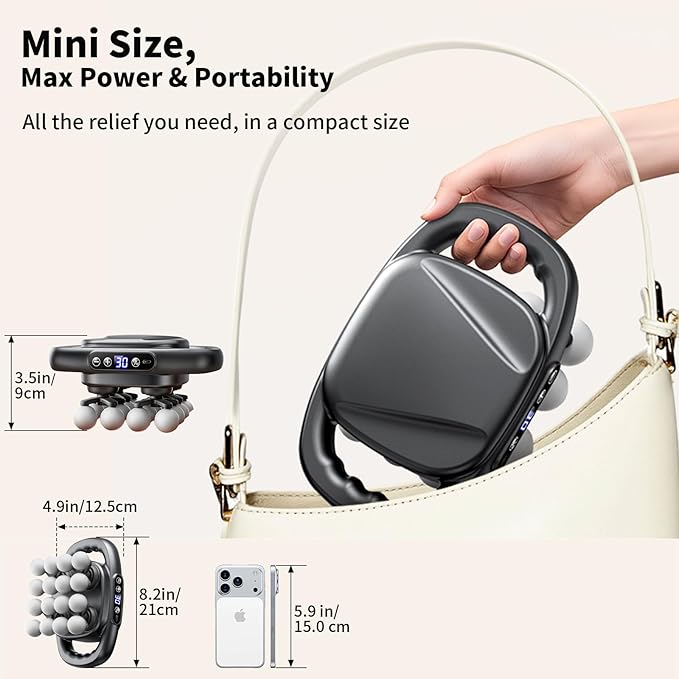 Mini Massage Gun, 2026 Upgrade Portable Deep Tissue Massager with 16 Heads & 3 Modes, 30 Intensity Levels, Ultra-Quiet for Neck, Back, Legs Pain Relief, Ideal for Women, Travel, Home & Office Use
