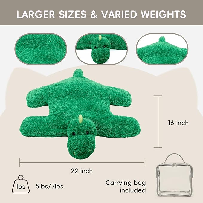 L'AGRATY Weighted Lap Pad for Kids 7 lbs, Sensory Needs Weighted Dinosaur Stuffed Animals Lap Blanket Soft Plush Hugging Sensory for Kids Teen Adults Removable Washable Cover