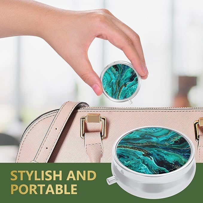 Nipichsha Pill Box, Small Pill Case for Purse & Pocket, Cute Travel Medicine Organizer, Portable Medicine Container Holder to Hold Vitamins, Medication, Fish Oil & Supplement, Ocean Marble