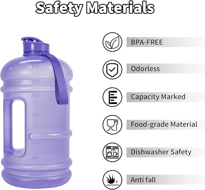 TOOFEEL 1 Gallon Water Bottle - 128 oz Water Bottle with Flip Lid - Gallon Water Bottle with Handle,BPA Free gallon Water jug with Measurements Marked - Transparent Violet