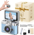 Vintage Mini Digital Camera Retro Mini Digital Video Keychain Camera Small Bodycam 1080P HD 0.96" IPS Screen Type-C 64G Card Included Portable for Photography Enthusiasts Travel (Blue)