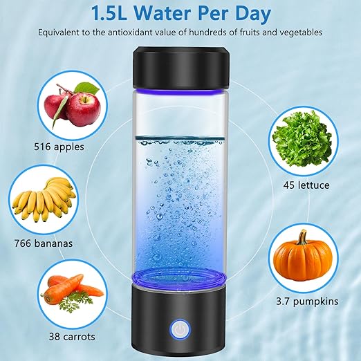 Hydrogen Water Bottle, Portable Rechargeable Hydrogen Water Bottle Generator for Home Travel Office Exercise, Black