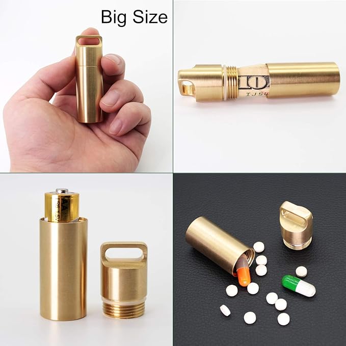 PPFISH 3 Air-Tight EDC Accessory Case, Pill Fob Capsule Keychain, Waterproof Match Case Battery Holder, Outdoor Survival Storage Metal Container Dry Box