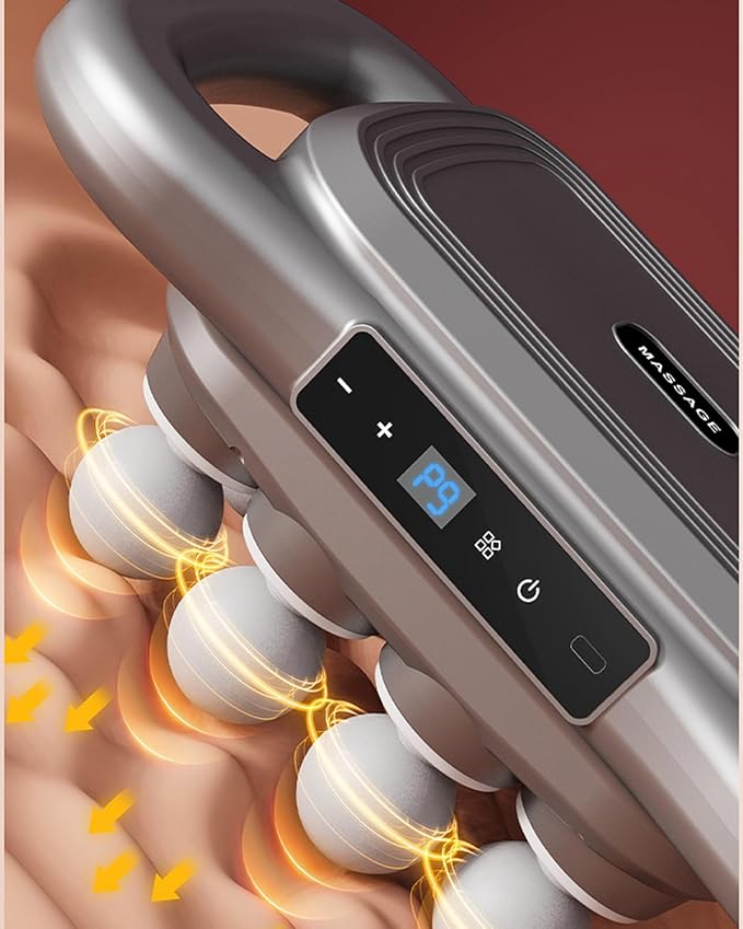 Back Massager for Relief Deep Tissue with Heat, 8 Heads Hands-Free Electric Back Massager, with 9 Modes & 9 Levels Deep Tissue Massage Gun for Pain Relief, Portable for Home & Office Use