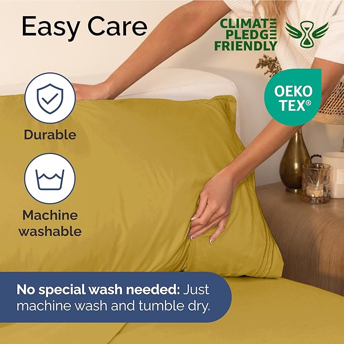 Full Size 4 Piece Sheet Set - Extra Soft, Breathable & Cooling Sheets - Hotel Luxury Durable Bed Sheets for Women & Men - Deep Pockets, Easy-Fit & Wrinkle-Free Sheets - Mustard Oeko-Tex Bed Sheet Set
