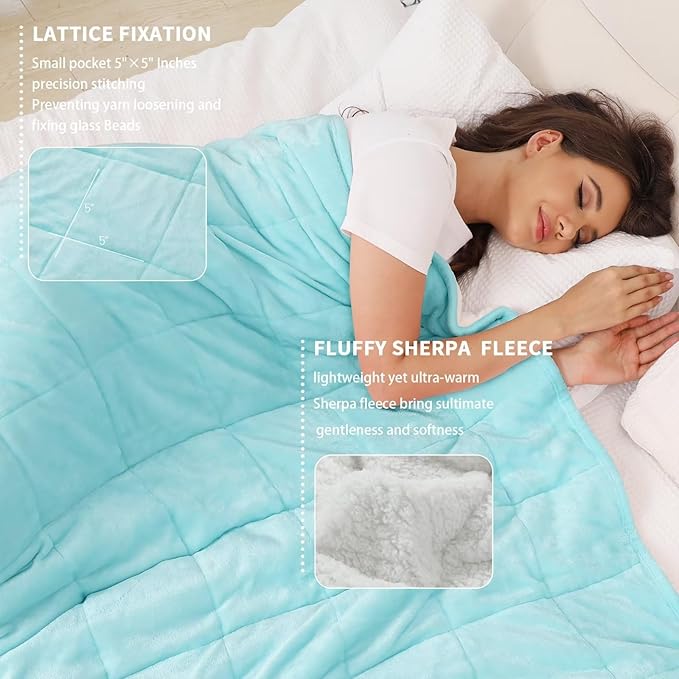 Alomidds Weighted Blanket for Adults, 12lb Twin Size Weighted Blankets,Heavy Blanket with Shiny Soft Shiny Fleece and Cozy Warm Sherpa for Couch Bed, 48 x 72 inches,Aque