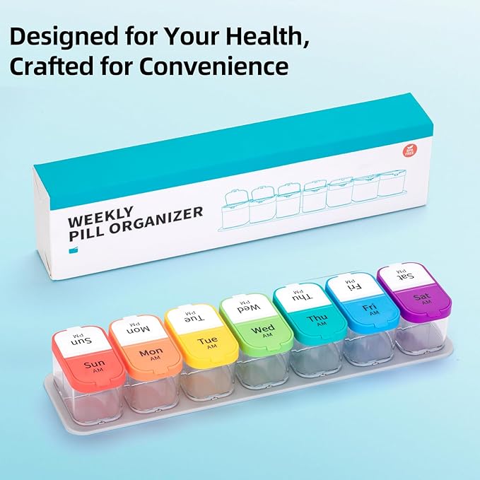 Weekly Pill Organizer,Extra Large Am Pm Medicine Container with Removable Compartments, BPA-Free Pill Sorters 7 Days 2 Times a Day for Vitamins and Supplements