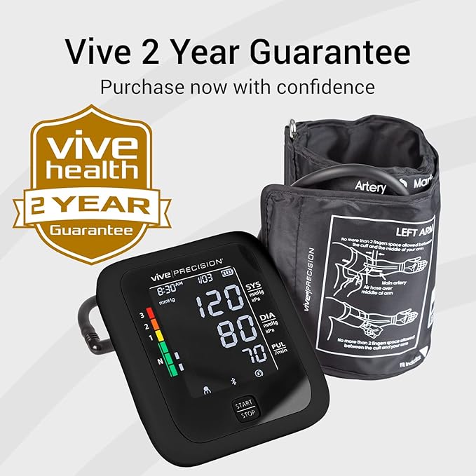 Vive Precision Blood Pressure Monitor, Cuff, & Case - Smartphone Accurate Electronic Health Monitoring System - Wireless Automatic Digital Machine for Women, Men, Adults