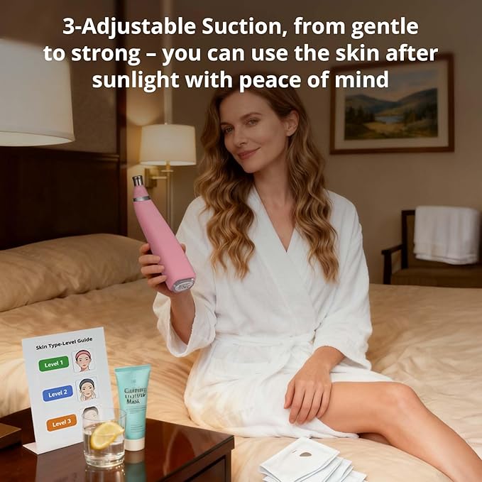 UNOISETION Diamond Microdermabrasion Machine, Professional Portable for Travel Microdermabrasion Device,Rechargeable Cordless Dermabrasion Facial Machine with 3 Levels, Pink
