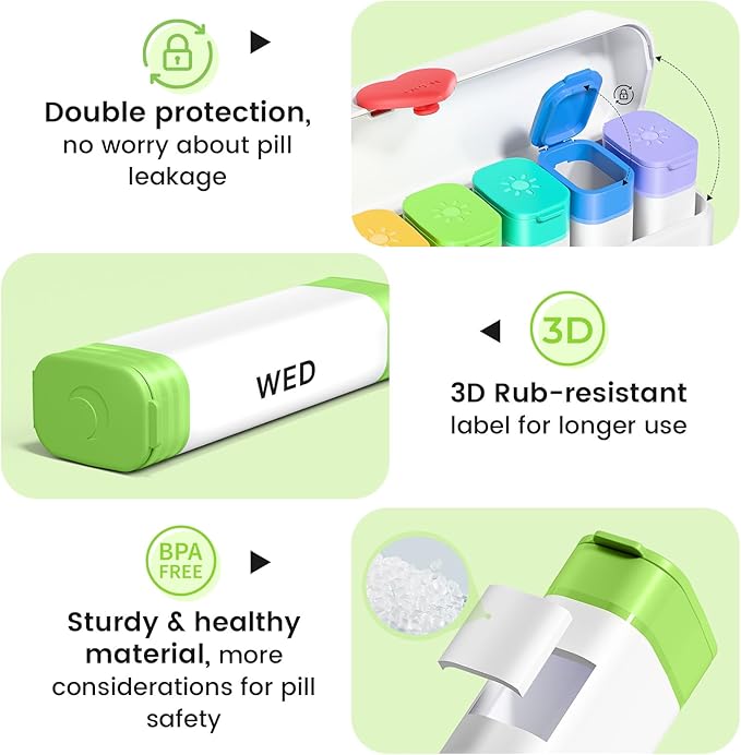 Daviky Pill Organizer 2 Times a Day - Large Capacity Weekly AM PM Pill Box with Heart Latch, 7 Day Travel Pill Case, Cute Medicine Organizer for Medication, Vitamins, Supplements
