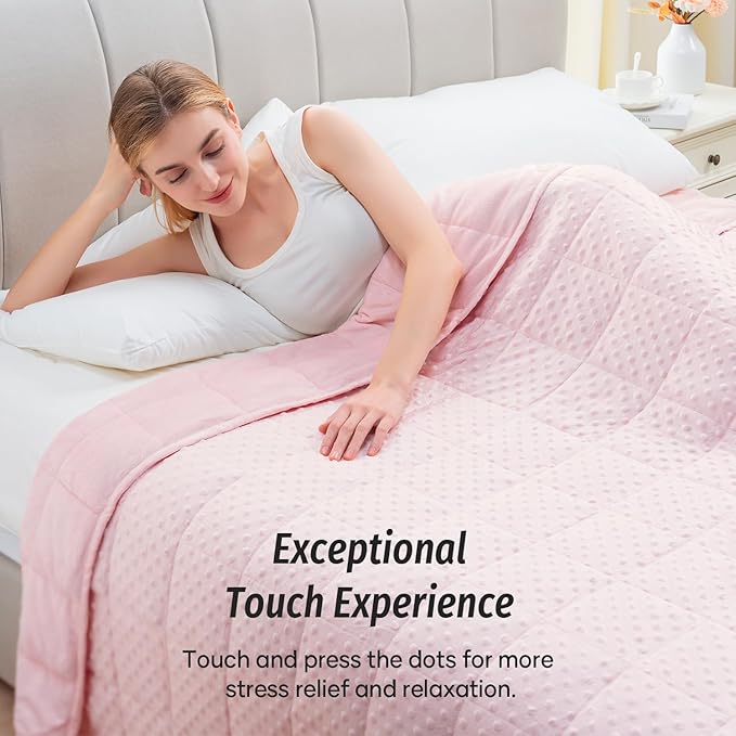 Wemore Minky Dot Weighted Blanket for Adults Queen Size 12 lbs, Soft Cozy Heavy Blanket for Bed and Couch, Breathable Blanket for All-Season with Glass Beads, Pink 60 x 80 inches