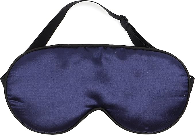 Silk Sleep Mask with Adjustable Strap, Blocks Out Light and Helps Sleep Better | Eye Mask for Yoga, Shift-Work, Migraines, Puffy Eyes | Blindfold Comes in a PE Zip Bag (Navy Blue)