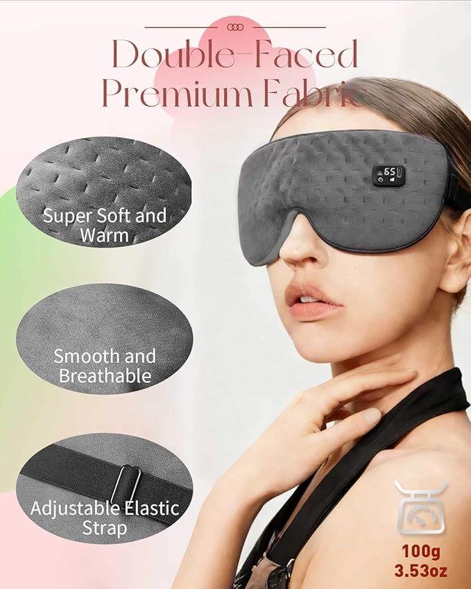 Cordless Heated Eye for Dry Eyes with 6 Timers | 35-65℃ Stepless Precision Warm Eye Compress 1500mAh | Washable Heating pad for Eye Care,Gray