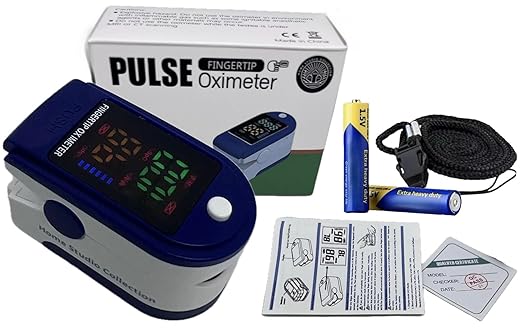 Finger Pulse Oximeter Larger Display Blood Oxygen Monitor with Batteries and Lanyard Included Fingertip Pulse Oximeter Color: Navy Blue