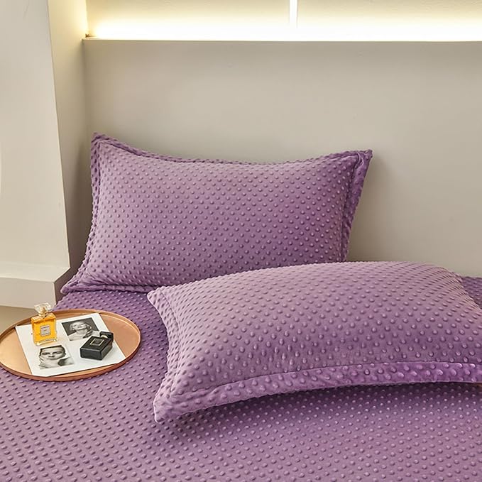 ZIQINPSQ Coral Velvet Fitted Sheet-Thickened Cold-Resistant and Warm Bed Sheets-Soft Velvet Fleece Fitted Sheets with-Elastic All Around. (Purple, Full)