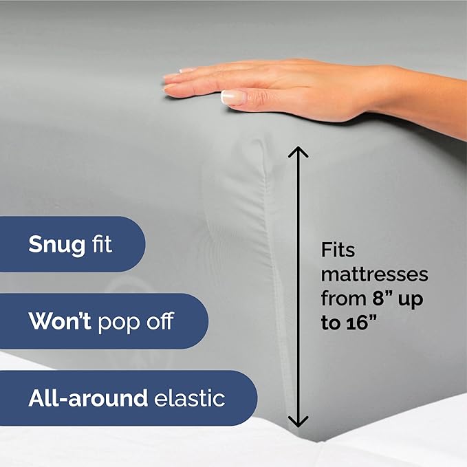 Split King Size 5 Piece Sheet Set - Extra Soft, Breathable, And Cooling Sheets - Hotel Luxury Bed Sheets for Women & Men - Deep Pockets, Easy-Fit & Wrinkle-Free - Light Slate Grey Oeko-Tex Bed Sheets