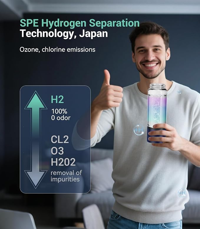 5.0 Upgrade 4000PPB High Concentration Hydrogen Water Bottle Generator【NO.1-24-Hour Hydrogen Lock】 SPE PEM Technology, Double Hydrogen Content for Post-Workout Recovery