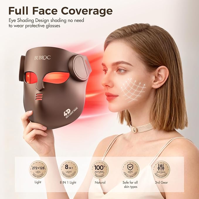 4D Red Light Therapy for Face with 400 LEDs,8+1 Color Light Therapy Mask for 4 Modes, 850nm Near Infrared Red Light Mask, 4000mAh Portable Rechargeable Led Face Mask Remote Control for Home & Travel