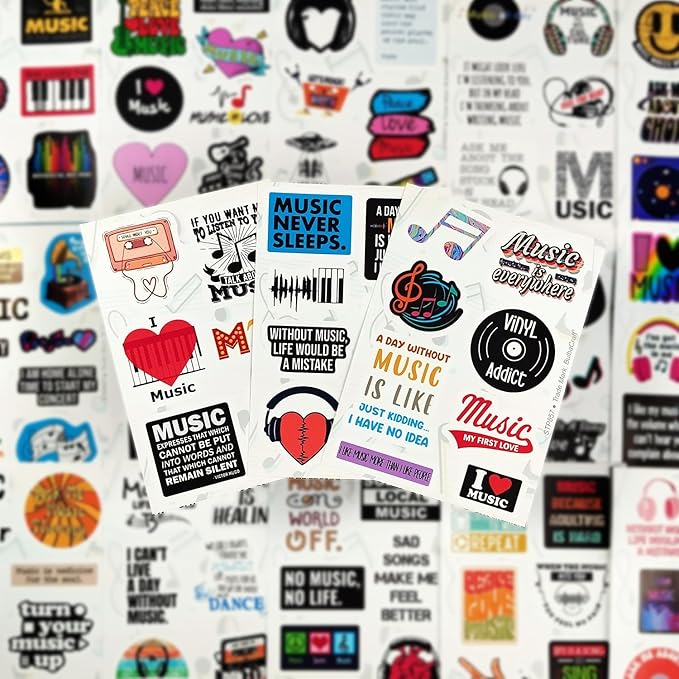 BulbaCraft 100Pcs Music Stickers for Water Bottle & Laptop, Musical Stickers & Decals for Adults, Gifts for Music Lovers & Musicians, Gifts for Women & Men