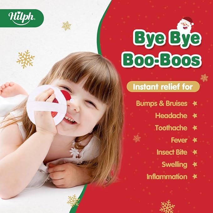 Christmas Kids Ice Packs 4 Pack with Santa Hat Covers, Reusable Festive Gel Packs for Kids Stocking Stuffers, Holiday Boo Boo Relief Gifts for Toddlers Boys & Girls, Small Hot Cold Compress
