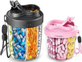 Pill Organizer,Pill Dispenser with 7 Large Compartments,Portable Pill Bottle Box with Wide Opening for Easy Use, Anti-Mix Pills Organizer for Travel,Includes 20 Pcs Sticky Labels-（Black & Pink）