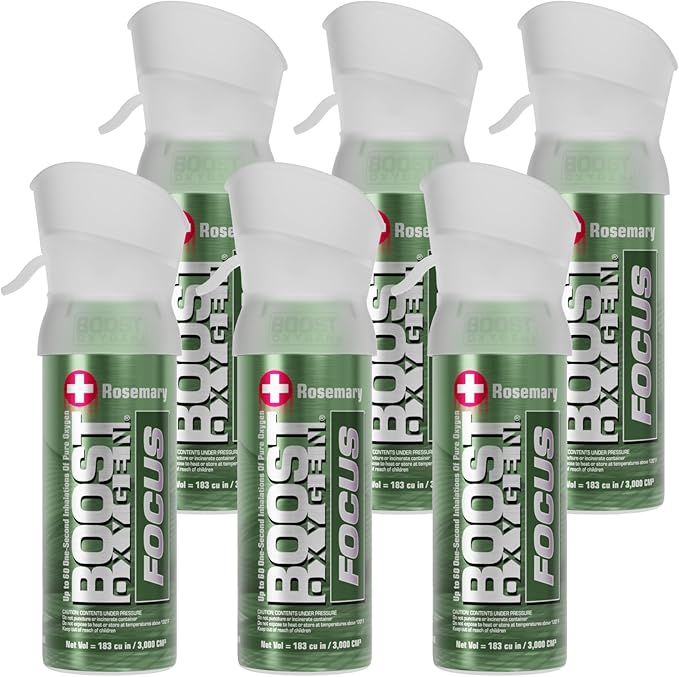 Boost Oxygen Pocket Size Focus Rosemary Aroma 3L Canister | Respiratory Support for Aerobic Recovery, Altitude, Performance & Health (6 Pack)