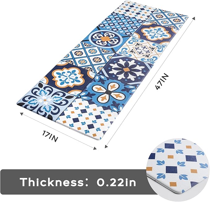 Ashler Kitchen Mats Cushioned Anti-Fatigue Kitchen Rugs, Non-Slip Waterproof Kitchen Floor Mats, Ergonomic Comfort Foam Standing Rug for Kitchen, Office, Floor, Laundry, Sink, 17x47 in, Blue