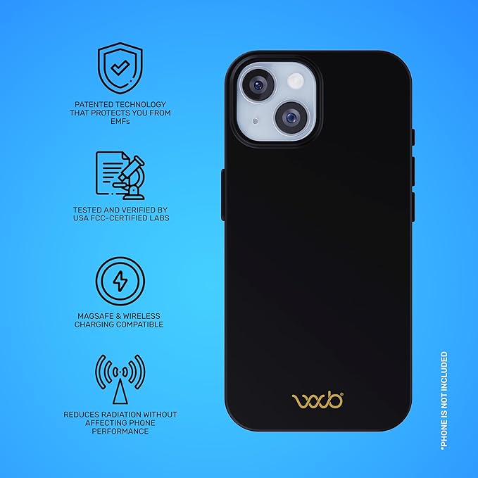 WAVEBLOCK EMF Protection Silicone iPhone Case Compatible with iPhone 15, Radiation Blocker, 5G Shield Reduction, Lightweight, USA Patented and Tested in FCC Lab, Black