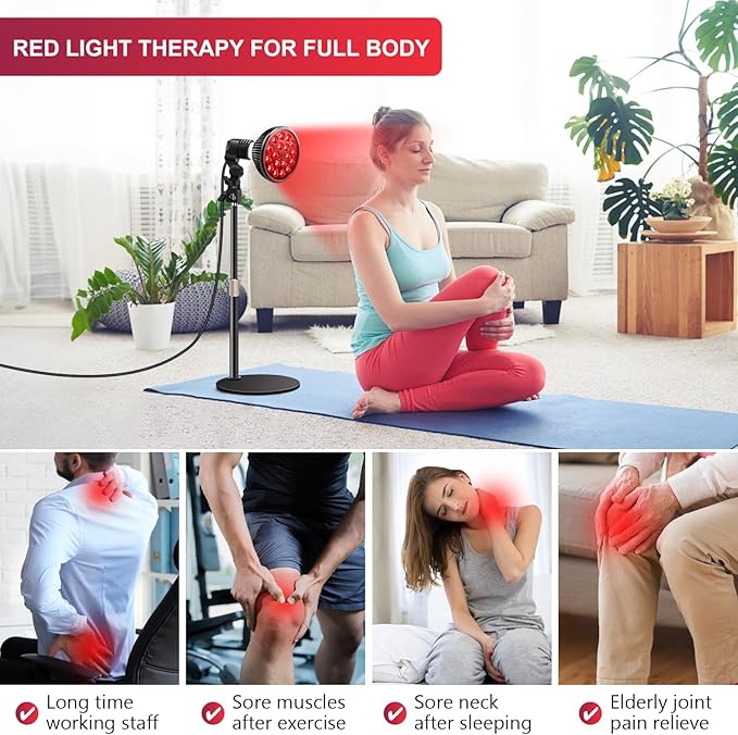 Wolezek Red Light Therapy Lamp - LED Face & Body Treatment, Adjustable Stand 10-16.5in, 18 LEDs 660nm & 850nm Combo