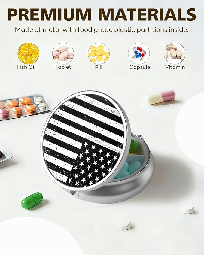 LRITER Pill Case, Portable Travel Pill Box, Pillbox Organizer, Cute Small Medicine Storage Container, Purse Accessories for Women, Men (American Flag)