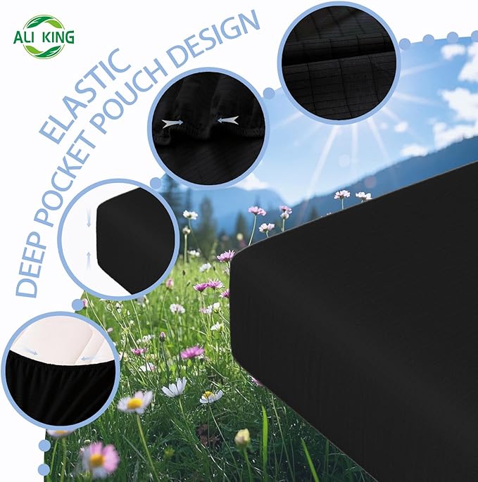 Ali King Grounding Sheets - California King Size, Soft Cotton with Silver Fiber, 15'' Deep Pocket Earth Grounding Fitted Bed Sheets for Improved Sleep (Black, California King 72''*84''*15'')
