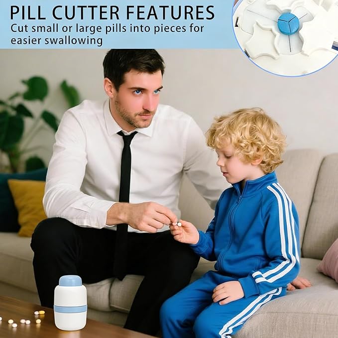 Pill Cutter 1/3 Pill Splitter for Small and Large Pills with Stainless Steel Blade for Cutting Pills in one Third or Half, Portable Pill Organizer, Ideal for Cutting Tablets, Vitamins